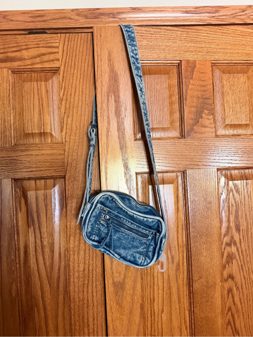 Small Denim Crossbody Bag with Adjustable Strap - Acid Wash